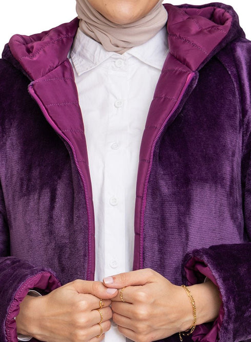 Purple Long Double Face Jacket - Khotwh